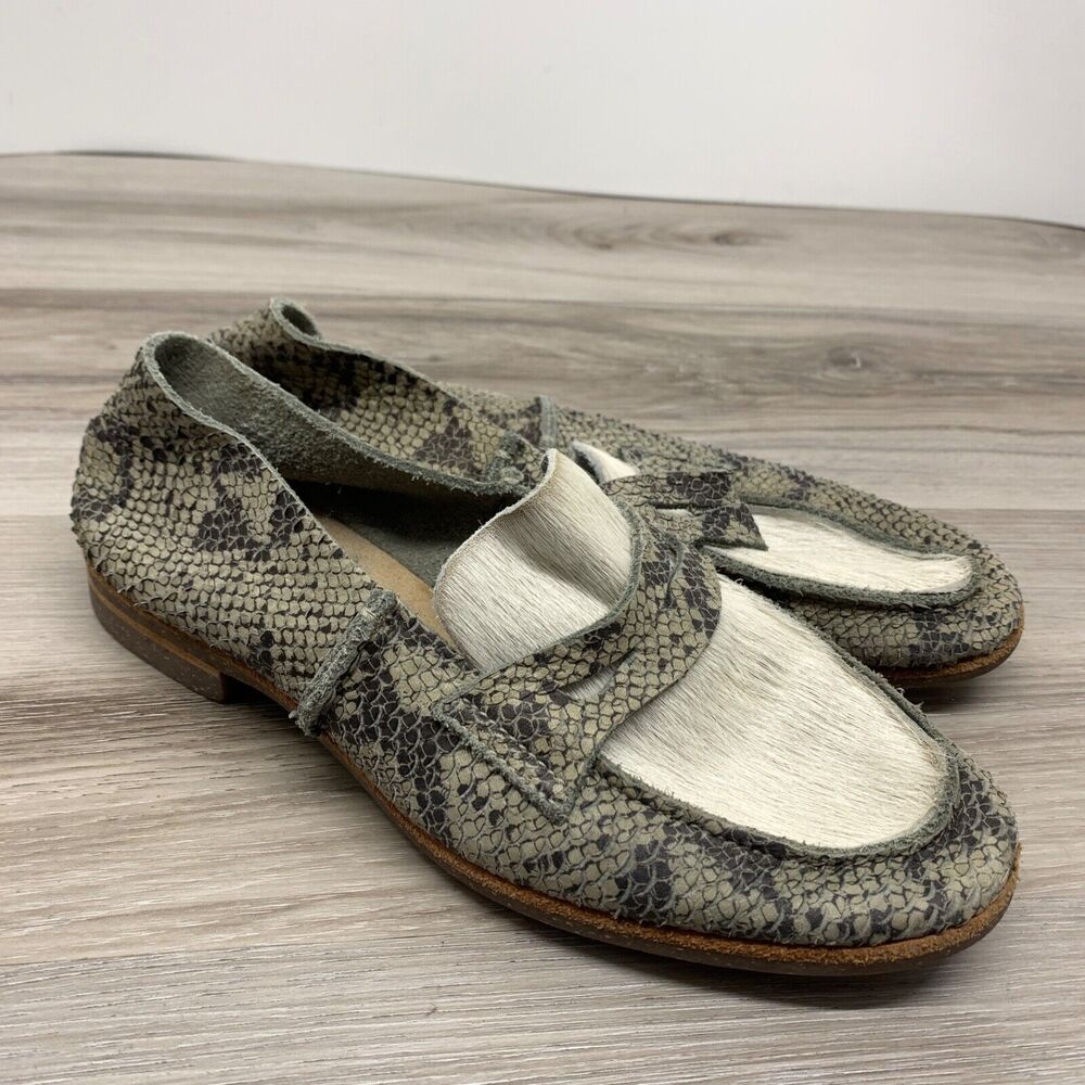 U-Dot Handmade Penny Loafers 5 fits US Women 7 pony hair Snake Japan flats